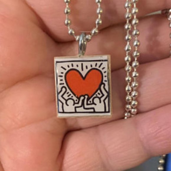 (2/$12,4/$20) Keith Haring Love Scrabble Necklace - Picture 1 of 2